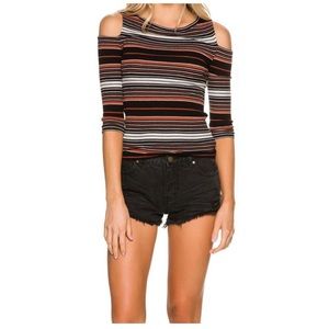 Free People Rory Striped Cold Shoulder Top